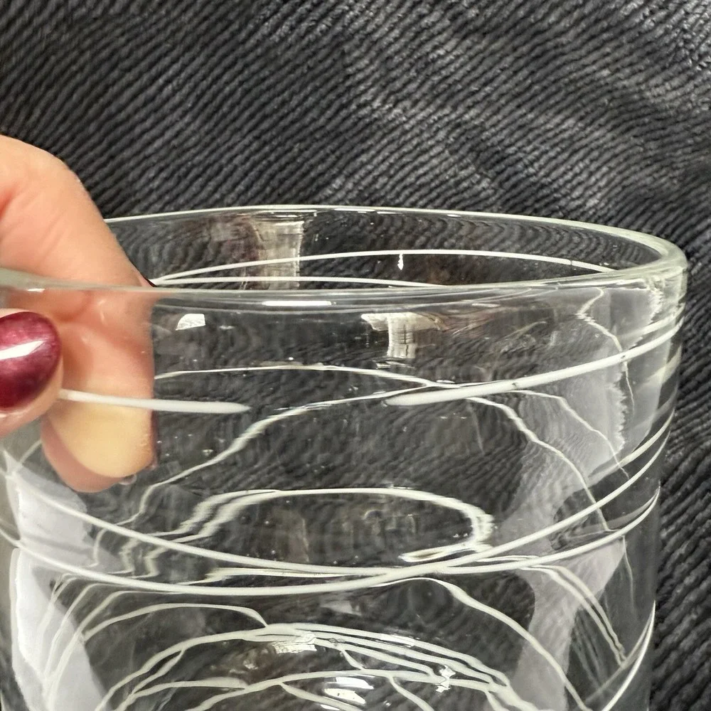 Blown Glass Clear Vase With White Modern‎ Design 5.75